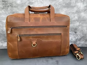 17" Buffalo Leather Briefcase Messenger Bag Office Laptop Satchel Shoulder Bags - Picture 1 of 13