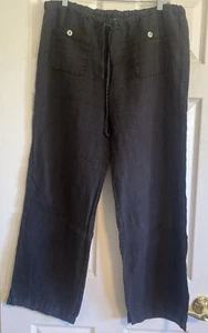 Allen Allen Linen Pants Black Sz Large Womens Made In USA - Picture 1 of 9