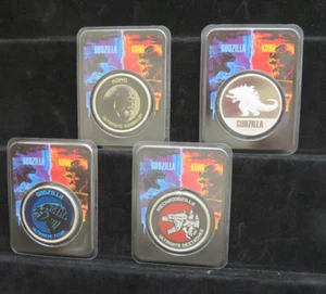 Kong vs. Godzilla 0,999 Silber Niue $ 2 Münzrunden farbig (4) Posten auf neuwertiger Karte - Bild 1 von 8