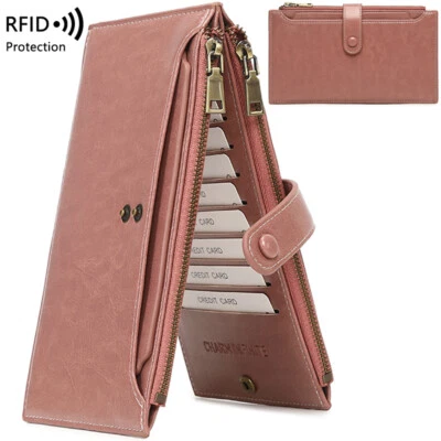 Mujeres RFID Bloqueo Cuero Billetera Tarjeta de Crédito Identificación Cartera Cremallera Impermeable Foto 1 de 4