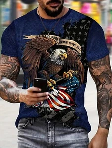 USA Patriotic Eagle & Flag 3D Print Men’s Short Sleeve Crew Neck T Shirt Medium - Picture 1 of 5