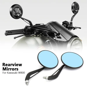 For Kawasaki W800 Motorcycle Round Side Mirrors Long Stem Black Rearview HD - Picture 1 of 8
