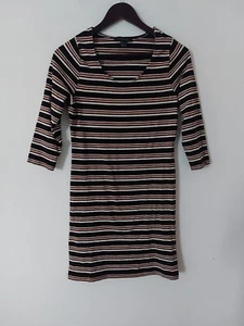 Midi Skater Bodycon Dress Size 12 Black Red White 3/4 Sleeved Boho Party Striped - Picture 1 of 5