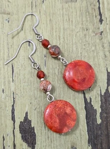 Red Coral ~ Carnelian ~ Peacock Jasper ~ Gemstone Earrings - Picture 1 of 6