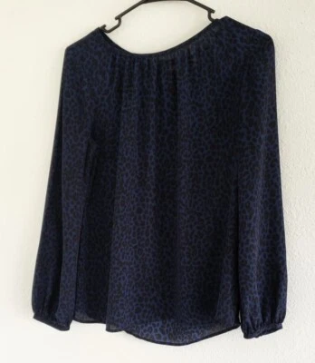 Loft Petites Women's Black & Blue Blouse Animal Print Long Sleeve Blouse Size PS - Image 1 of 4