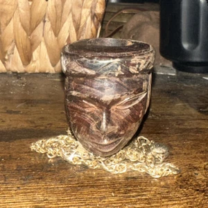 Antique Wooden Pipe - Hand Carved Face - Old - Unused - Picture 1 of 6