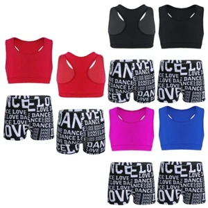 Girls Sports Tankini Set Crop Top with Bottom Dance Gymnastic Athletic Outfits - Picture 1 of 84