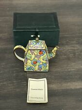 Mini Teapot Enamel Over Copper Hand Painted Collectible Lady Bugs Floral VTG