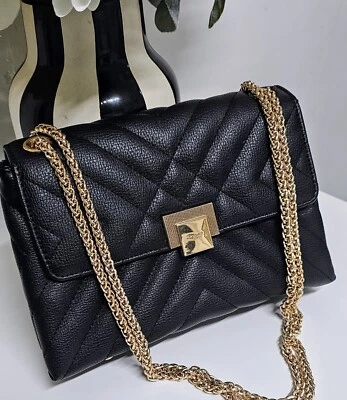 Dune Black Dorchester Quilted Leather Clutch/ Shoulder Crossbody Bag Gold Chain - Image 1 of 4