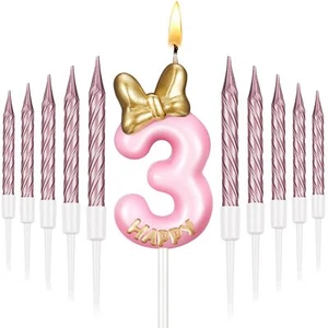 Number 3 Birthday Candle Pink Birthday Candle Girl with 10 Pieces Pink Candle... - Picture 1 of 7