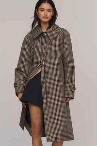 Abrigo Coche Barbour Nadine Cuadros Anthropologie Chaqueta Larga Impermeable Talla 10 NUEVO - Imagen 1 de 5