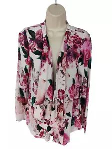 WOMENS BILLIE & BLOSSOM UK 12 PINK FLORAL PRINT WATERFALL KIMONO SUMMER JACKET - Picture 1 of 4