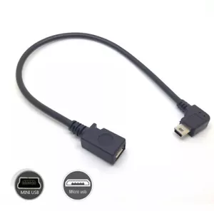 Micro USB Femmina a Mini USB 5 Pin Maschio Convertitore di Estensione Angolo Retto 25cm - Foto 1 di 3