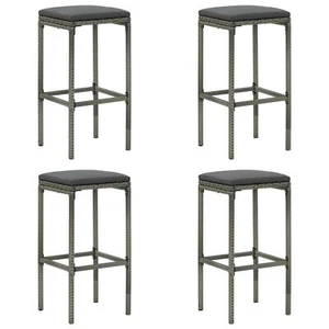 Tidyard 4 Piece Bar Stools with Footrest and Cushion Gray Poly Rattan D4B4 - Picture 1 of 8
