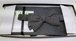 Carrot & Gibbs SILK Black Blue White Check Geometric Cummerbund Bow Tie Set $145 - Picture 1 of 10