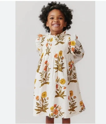 Vestido Rosa Pollo Jaipur Niñas 4Y Crema Floral Manga Larga Volantes Boho Otoño Foto 1 de 4