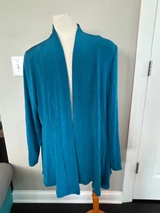 Cardigan giacca alta bassa blu Chico's Travelers Mercer taglia 3 aperto davanti nuovo con etichette - Foto 1 di 4