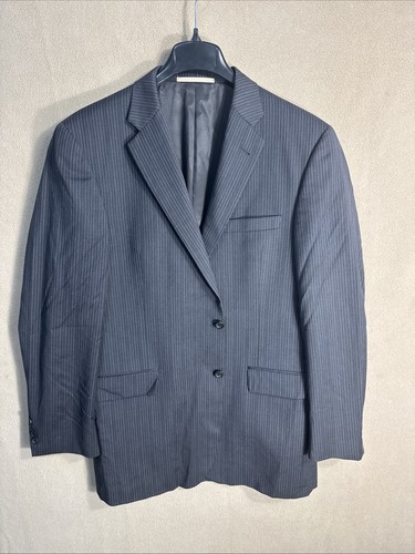 Blazer BURBERRY London 43L slim grigio scuro doppio gessato 100% lana doppia ventilazione