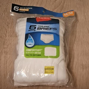 NEW - Hanes Boys Tagless White Briefs Underwear Medium 10-12 6 Pack - Picture 1 of 3