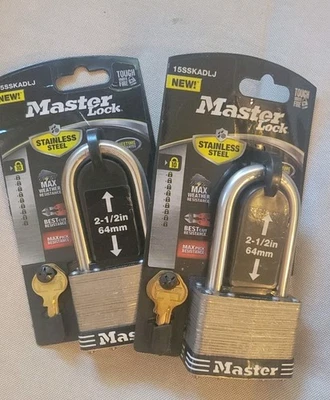 2x Two Master Lock 15SSKADLJ 2-1/2 In. Shackle Keyed Padlocks Lifetime - Image 1 of 3