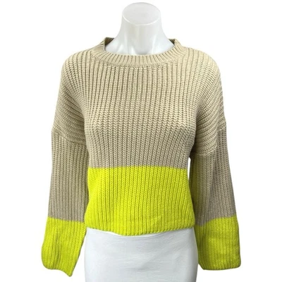 Suéter Top Pullover Grande Tejido Verde Tostado Beige Exuberante Talla S Foto 1 de 4