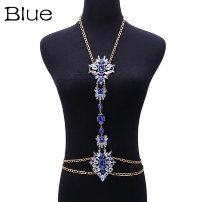 Women Lady Harness Belly Waist Body Chain Rhinestone Gem Bikini Necklace Jewelry - Image 1 of 4