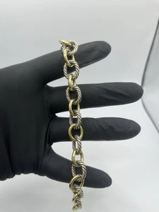 David Yurman 18K Yellow Gold & Silver 12mm Oval Link Chain Bracelet $1975 Retail - Picture 1 of 2