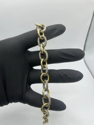 David Yurman 18K Yellow Gold & Silver 12mm Oval Link Chain Bracelet $1975 Retail - Image 1 of 2