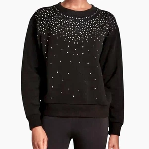 Cupcakes And Cashmere Black Rhinestone Sweatshirt Size L Embellished Sparkle NWT - Picture 1 of 7