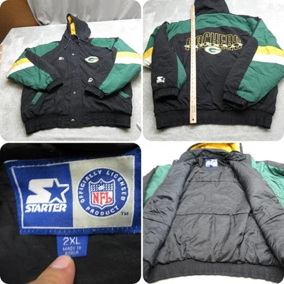 Vintage Green Bay Packers Jacket Men XXL Starter NFL Black Hooded NFL 90s RARE - Image 1 of 4