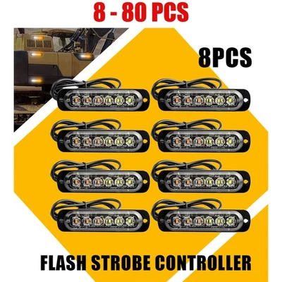 8-80 шт. 6 светодиодных белых янтарных габаритных огней для гриля боковых габаритных огней стробоскопа комплект ламп для буксировки грузовика - Изображение 1 из 4