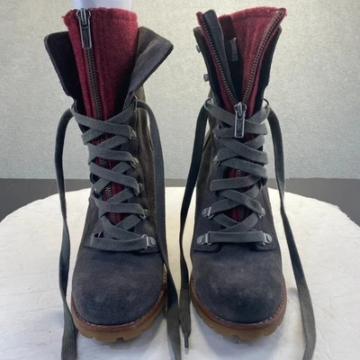 UGG Australia Botas Mujer Talla 8 Gris/Borgoña Cremallera Con Cordones Tacón de Combate Damas Foto 1 de 4