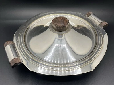 Légumier couvert Art Déco Bouillet-Bourdelle métal argenté poignées bois - Photo 1/4