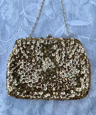Vintage 1960’s Ernest Gold Sequined & Beaded Evening Bag Purse Chain Handle  - Image 1 of 4