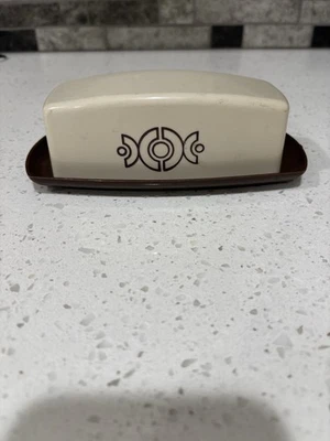 Plato de mantequilla de plástico vintage color marrón/crema Foto 1 de 4