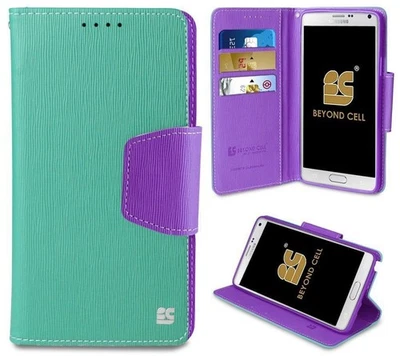 MINT PURPLE INFOLIO WALLET CREDIT CARD CASH CASE COVER FOR SAMSUNG GALAXY NOTE 4 - Image 1 of 4
