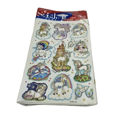 Vintage Stickers American Greetings AGC Unicorns Castle Stars Rainbow 4 Sheets - Image 1 of 4