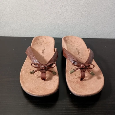 Sandálias confortáveis de couro marrom Vionic Bella, tamanho feminino 7.5, novas em folha na caixa - Imagem 1 de 4