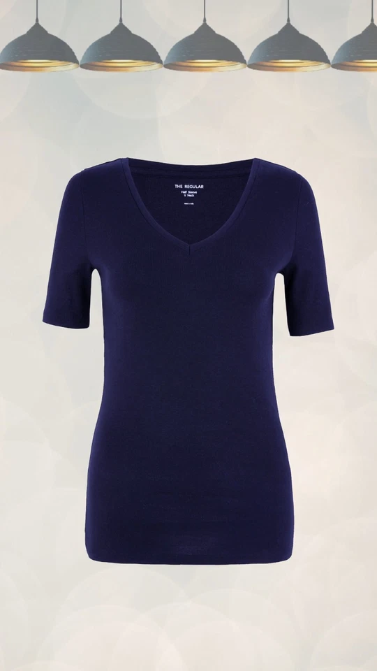 Ex Marks & Spencer Women's Pure Cotton Regular Fit V-Neck T-Shirt in Navy - Image 1 of 1