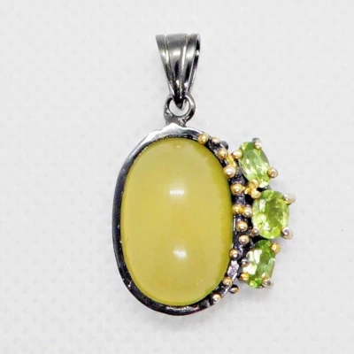 Cabochon Opal Peridot Anhänger 925 Silber Black Rhodium 585 Gelbgold vergoldet - Bild 1 von 4