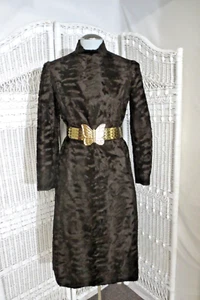 VTG 60s ADELE SIMPSON Brown Faux Fur Modern Fashion Dress Medium - Picture 1 of 10