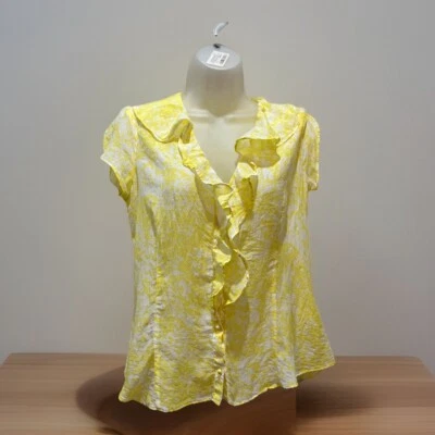 Blusa Banana Republic M Mezcla Seda Volantes Botón Amarillo Manga Acampanada 197B Foto 1 de 4
