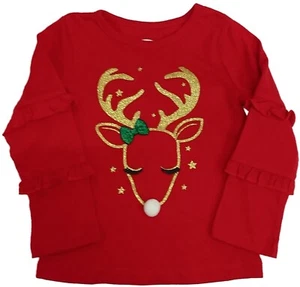 HOLIDAY TIME TODDLER GIRLS LONG SLEEVE T-SHIRT SPARKLY REINDEER 4T [CHR6] - Picture 1 of 2