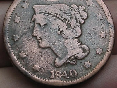 1840 Braided Hair Large Cent Penny- Large Date, Fine Details - Image 1 of 4