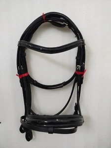 Dressur schwarz Bergkristall Stirnband Leder Trense weich gepolstert + GRATIS... - Bild 1 von 6