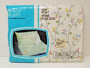 VTG JCPenney No Iron Muslin Caroline Floral Flower FULL FLAT Sheet NEW OLD STOCK - Picture 1 of 4