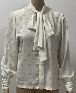 SPORTSCRAFT Blouse Top W/ Sash Bow Ribbon Print Vintage Rare Ladies Size 6 - Picture 1 of 12