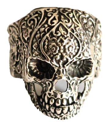 Anillo de calavera de motociclista tailandés de plata esterlina 925 maciza masiva tallas 10, 11, 13 Foto 1 de 4
