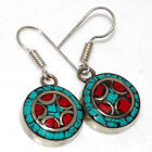 12gms Tibetan Turquoise Red Coral Nepali Tribal Earrings 1.5" Jewelry Gw