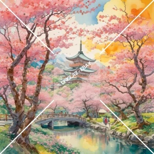 Cherry Blossoms Park Scene - Portrait Digital Image Wallpaper/Background JPEG - Picture 1 of 3